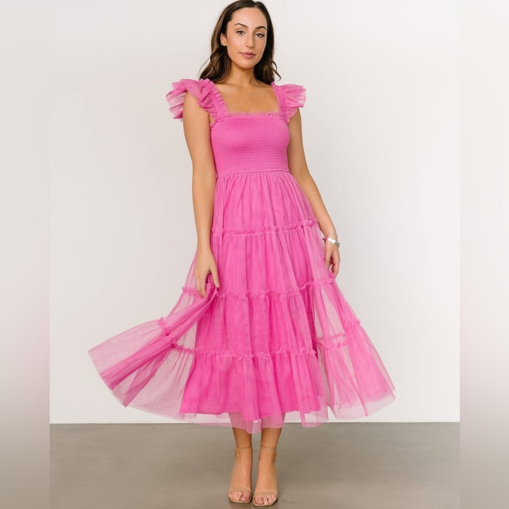 Elegant Pink Ruffle Maxi Dress - Picture 4 of 6